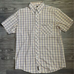 Ben Sherman Brown and Yellow multiple cross stripe short sleeve button down